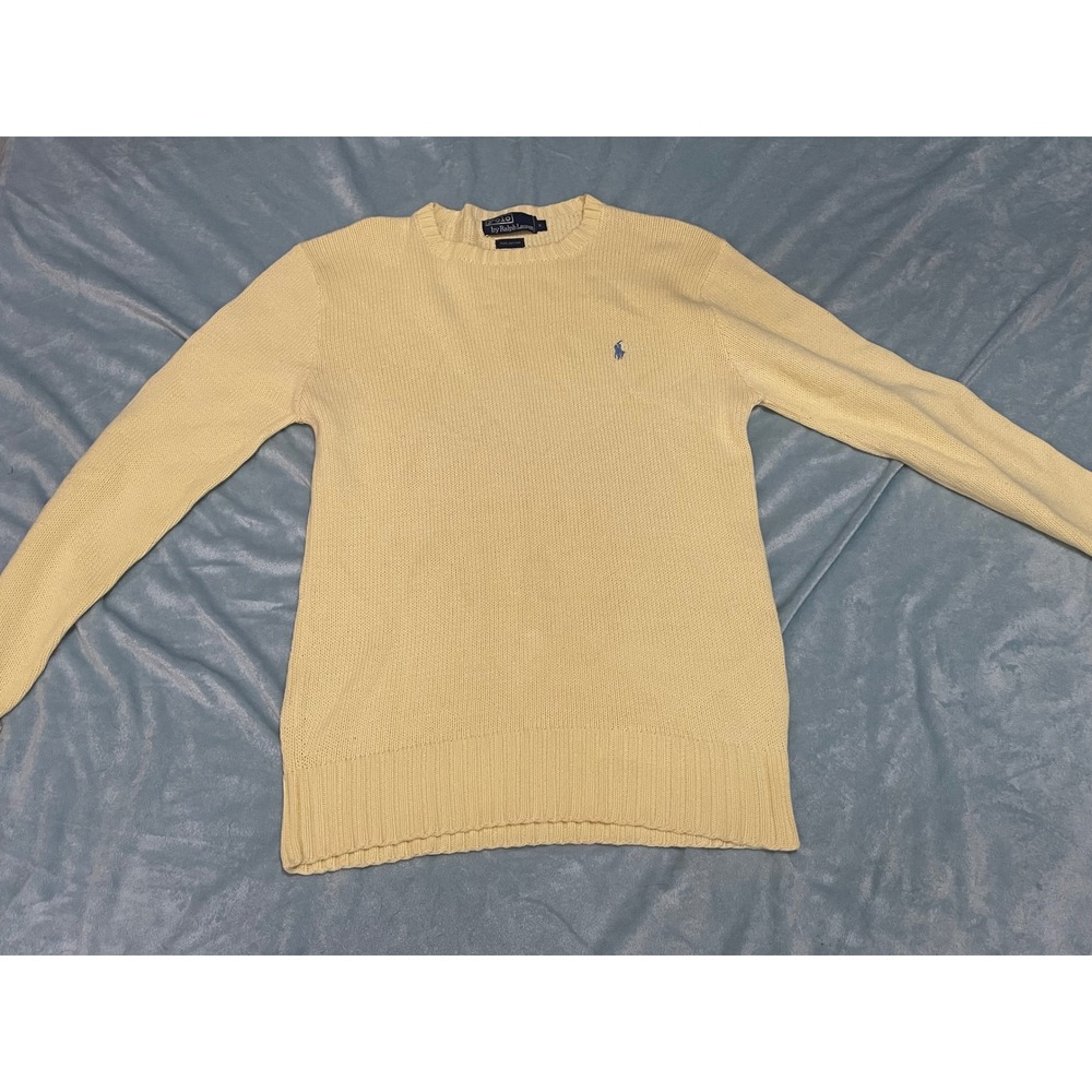 Polo Ralph Lauren Crewneck Sweater Women Medium Yellow Cotton Blue Pony Logo